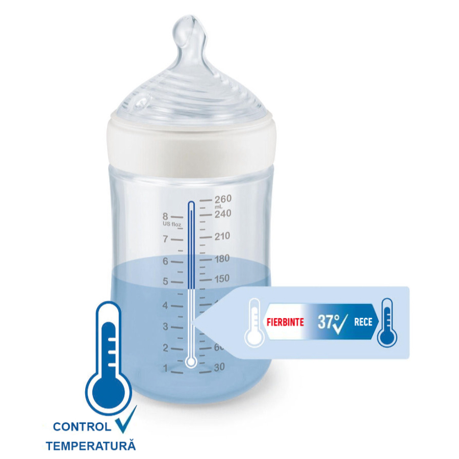 Biberon Nuk for Nature PP 260 ml, Control Temperatura, Tetina Silicon M, Crem [3]