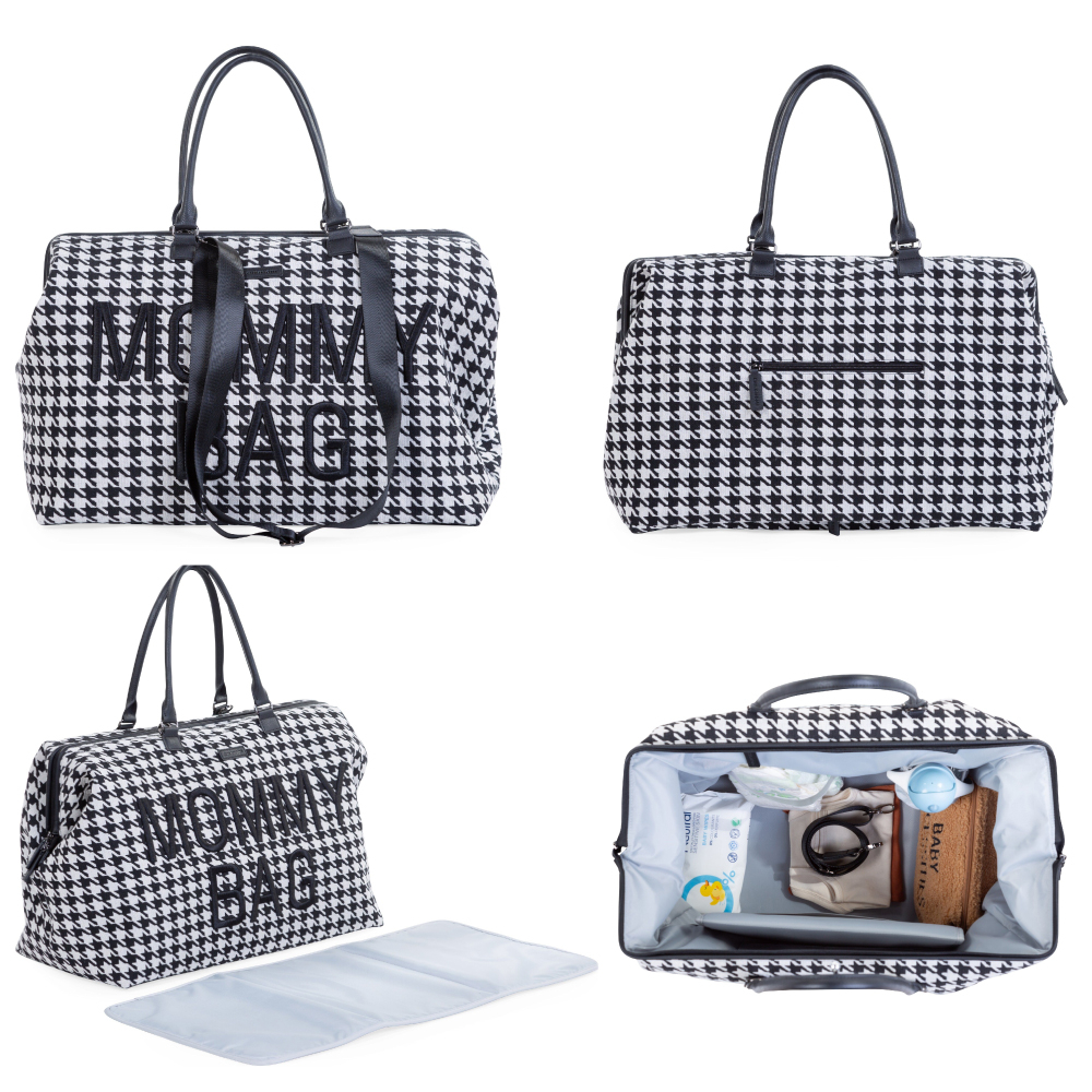 Geanta de infasat Childhome Mommy Bag Pied de Poule Negru [2]