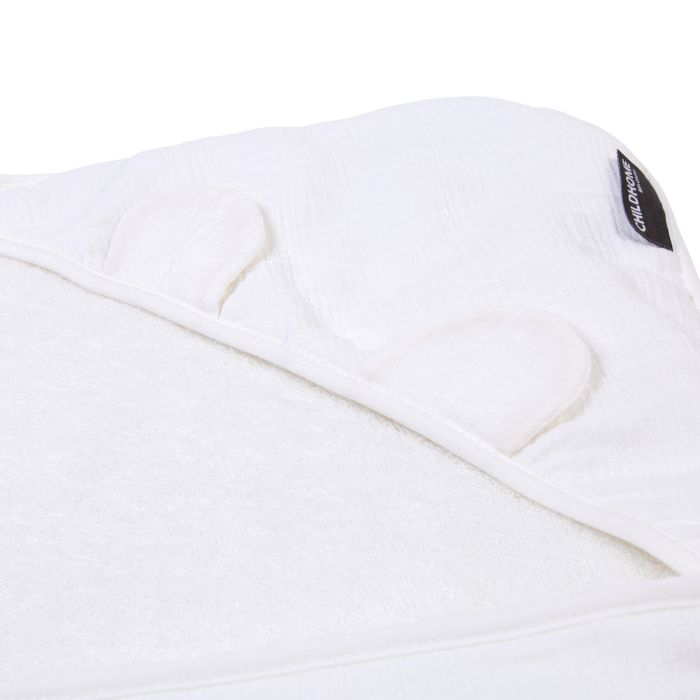 Prosop cu gluga si manusa de baie Childhome 80x80 cm, Muselina/Terry Teddy [2]