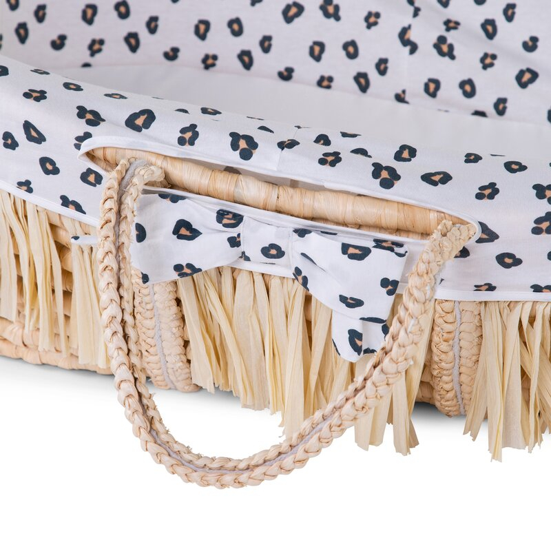 Cos bebe Childhome Moise din coji de porumb si rafie cu saltea, Husa Jerse Leopard [2]