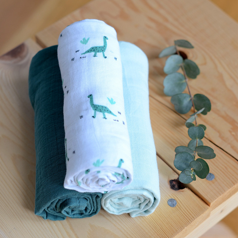 Set 3 Museline Beaba bumbac organic 70x70 cm Jurassic Green [4]