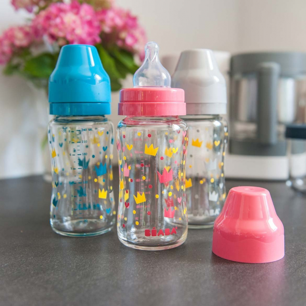 Biberon din sticla cu gat larg Crown 240ml Grey [3]