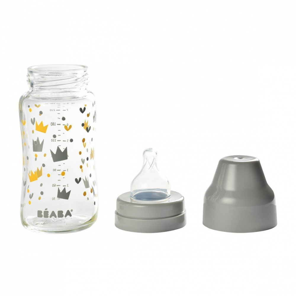 Biberon din sticla cu gat larg Crown 240ml Grey [2]