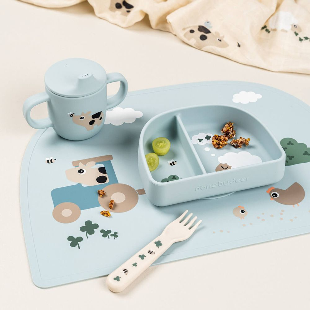 Cana de antrenament Done by Deer silicon cu doua manere Tiny Farm Blue [4]