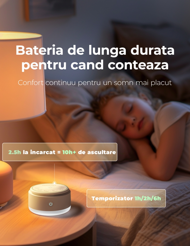 Lampa de veghe portabila Momcozy cu sunete albe cu acumulator si temporizator [7]