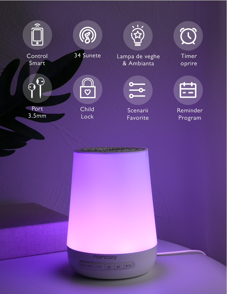 Lampa de veghe Smart Momcozy cu lumina reglabila, sunet si aplicatie [2]