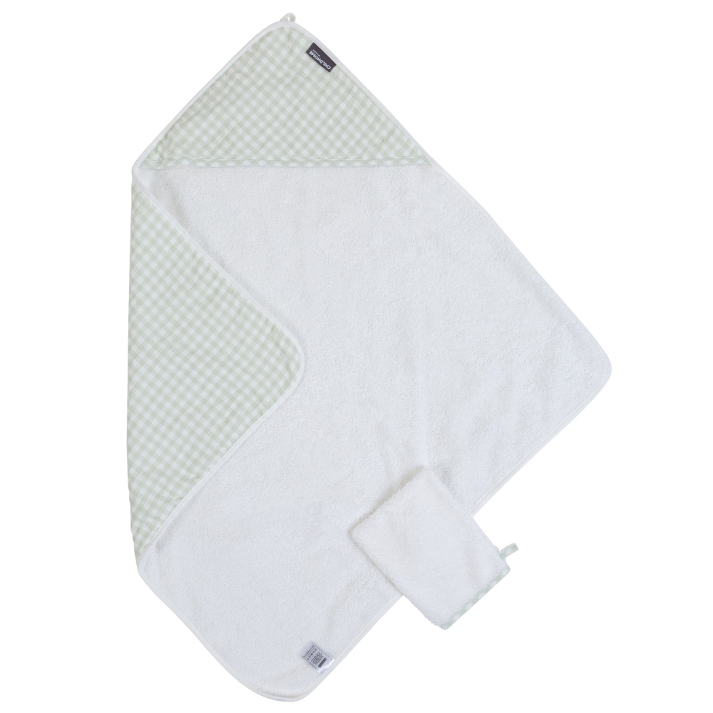 Prosop cu gluga si manusa de baie Childhome 80x80 cm Jerse/Muselina Verde [2]