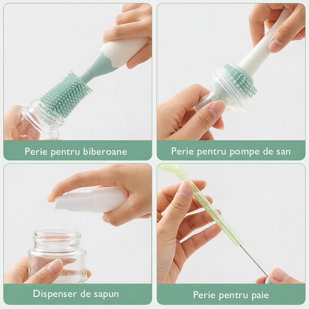 Set curatare biberoane Momcozy cu spuma 360 Push-Press Green [7]