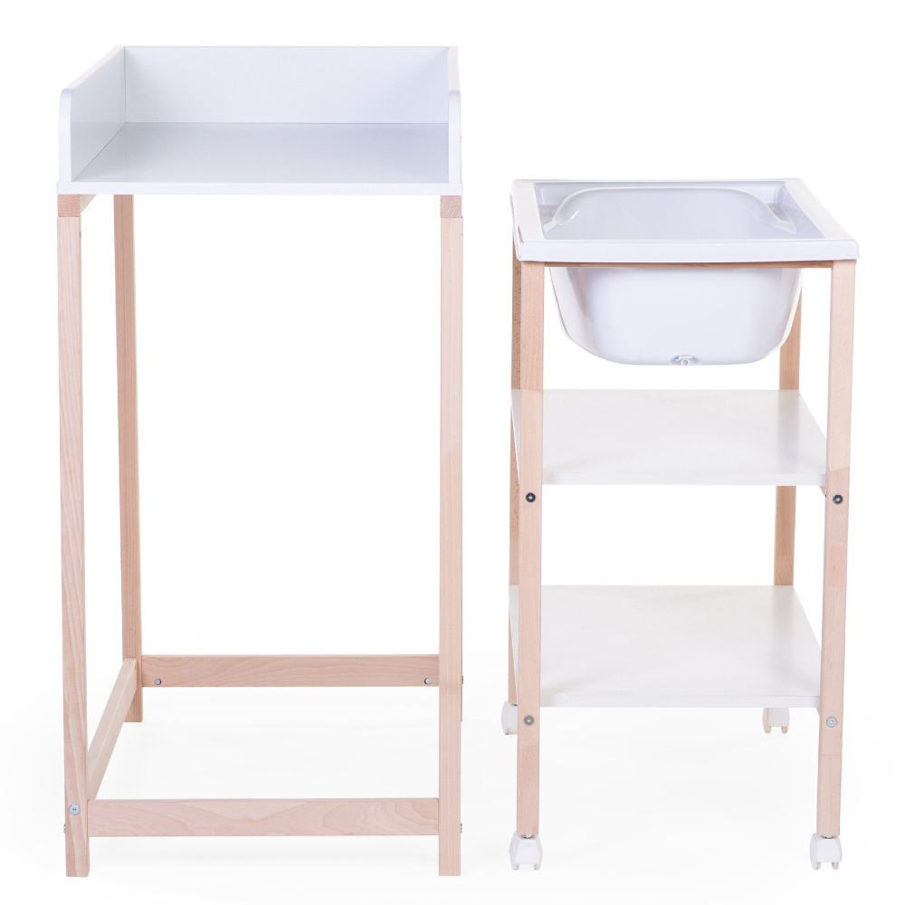 Set masa de infasat si cadita cu suport Childhome Natural/Alb [3]