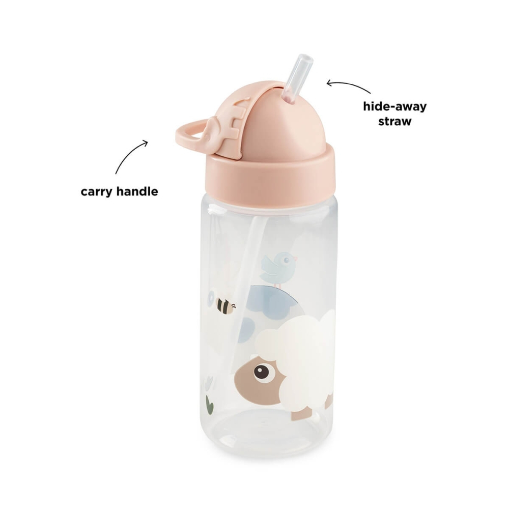 Sticla cu pai pentru copii Done by Deer Tiny Farm Roz Pudra 350 ml [3]