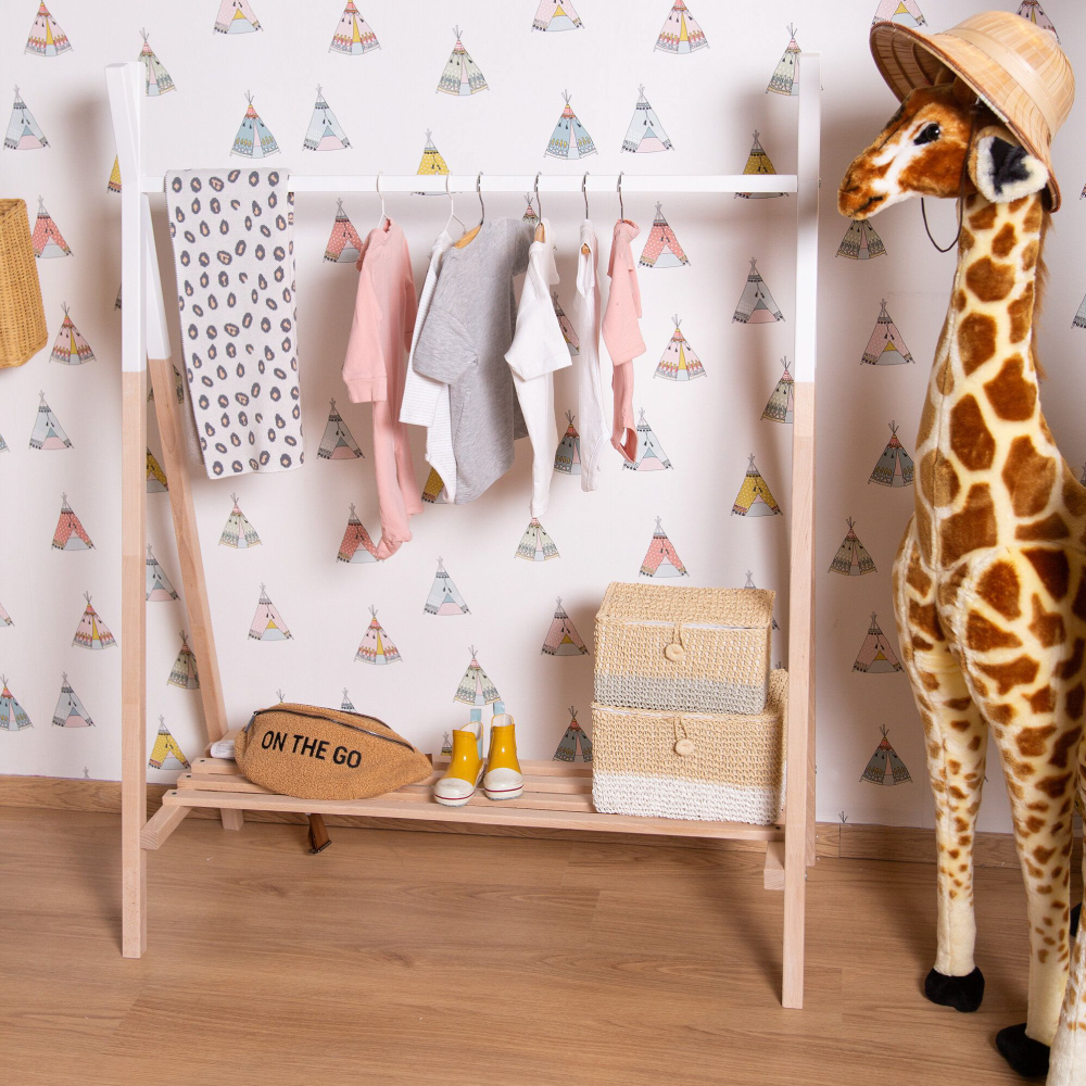Suport haine Tipi Childhome 107x48x137 cm, Lemn Natural/Alb [4]