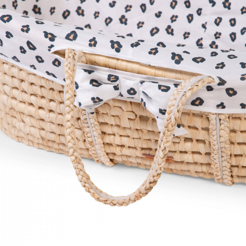Cos bebe Childhome Moise din coji de porumb cu saltea, Husa Jerse Leopard [2]