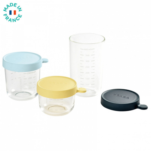 Beaba - Set 3 recipiente sticla 150/250/400ml - Blue