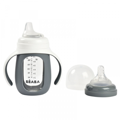 Biberon de invatare 2 in 1 din Sticla Beaba 210 ml Mineral Grey [1]