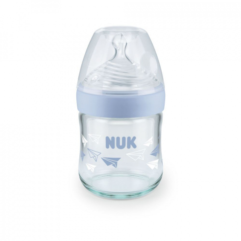 Nuk - Biberon Nuk Nature Sense Sticla 120 Ml Tetina Silicon Orificiu S 0-6 luni Bleu