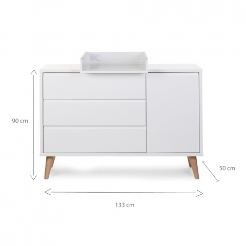 Comoda Childhome Retro Rio 133x50x90 cm cu masa de infasat, MDF Alb [3]