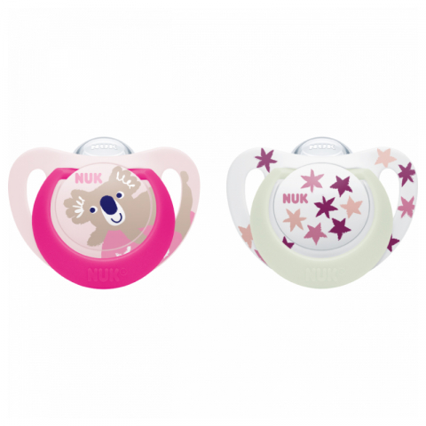 Nuk - Suzeta Nuk Star Day & Night Silicon 6-18 luni M2 Roz, Set 2 Bucati