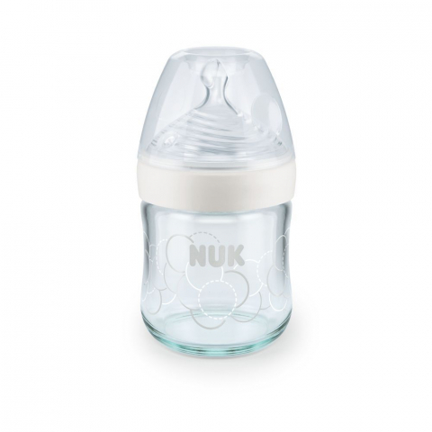 Nuk - Biberon Nuk Nature Sense Sticla 120 Ml Tetina Silicon Orificiu S 0-6 luni Alb