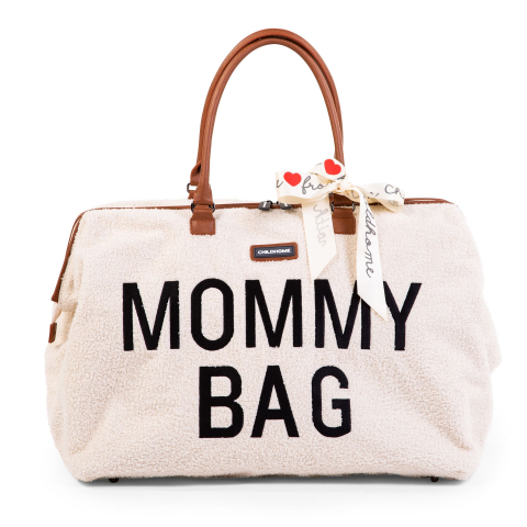 Carucioare copii - Geanta de infasat Childhome Mommy Bag Teddy Ecru