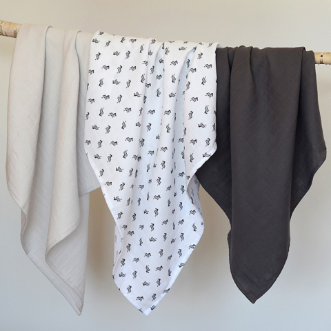 Set 3 Museline Beaba bumbac organic 70x70 cm Savana Grey [2]