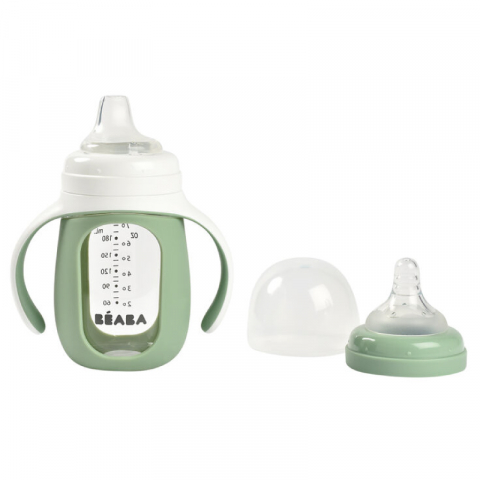 Biberon de invatare 2 in 1 din Sticla Beaba 210 ml Sage Green [1]