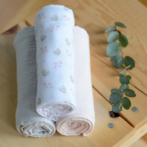 Set 3 Museline Beaba bumbac organic 70x70 cm Swan Pink [3]