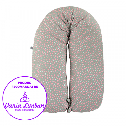 Perna Gravida 3 in 1 Husa Bumbac Gri-Roz 165 cm [2]