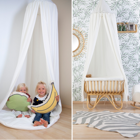 Cort cu baldachin + saltea de joaca Childhome 120x120x230 cm, Jerse Alb [3]