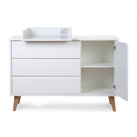 Comoda Childhome Retro Rio 133x50x90 cm cu masa de infasat, MDF Alb [2]