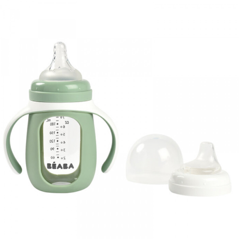 Beaba - Biberon de invatare 2 in 1 din Sticla Beaba 210 ml Sage Green