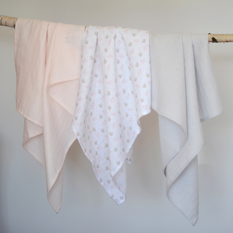 Set 3 Museline Beaba bumbac organic 70x70 cm Swan Pink [2]