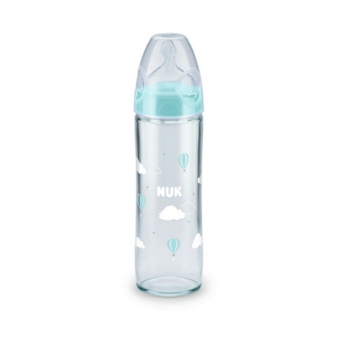 Nuk - Biberon Nuk New Classic Sticla 240 Ml Tetina Silicon 0-6 luni Bleu 
