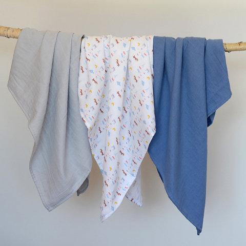 Set 3 Museline Beaba bumbac organic 70x70 cm Paris Blue [2]