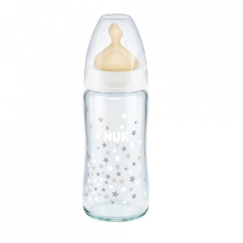 Nuk - Biberon Nuk First Choice Sticla 240 ml Control Temperatura Tetina Latex M 0-6 luni Alb