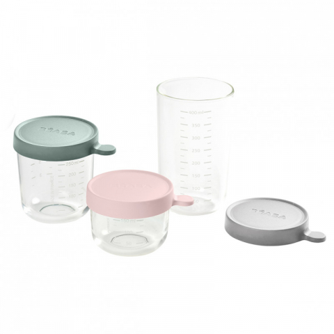 Beaba - Set 3 recipiente sticla 150/250/400ml - Eucalyptus