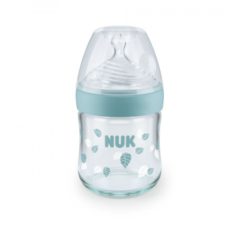 Nuk - Biberon Nuk Nature Sense Sticla 120 Ml Tetina Silicon Orificiu S 0-6 luni Vernil