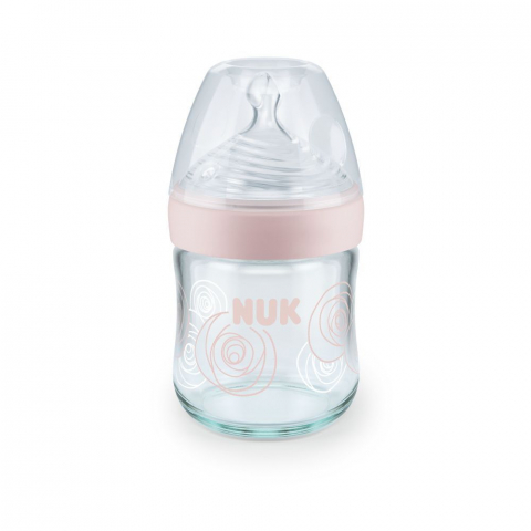 Nuk - Biberon Nuk Nature Sense Sticla 120 Ml Tetina Silicon Orificiu S 0-6 luni Roz