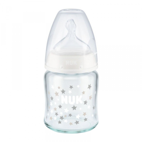 Nuk - Biberon Nuk First Choice Sticla 120 ml Control Temperatura Tetina Silicon M 0-6 luni Alb