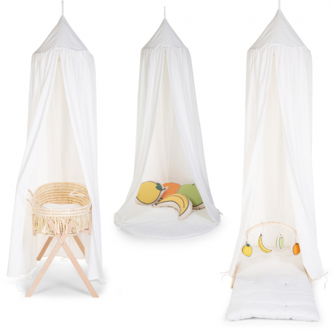 Cort cu baldachin + saltea de joaca Childhome 120x120x230 cm, Jerse Alb [2]