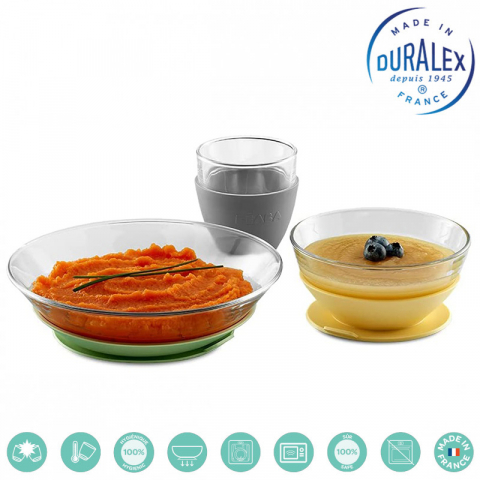 Set de masa Beaba 3 piese din sticla Duralex cu suport antiaderent Yellow [1]