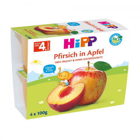 HiPP - Gustare Hipp cu fructe - mere si piersici 4x100 gr