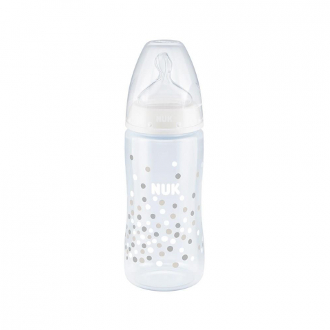 Nuk - Biberon Nuk First Choice Plus Control Temperatura 300 ml Tetina Silicon M 0-6 luni Alb