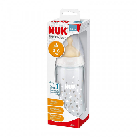 Biberon Nuk First Choice Plus Sticla 240 ml Tetina Latex M 0-6 luni Stelute [1]