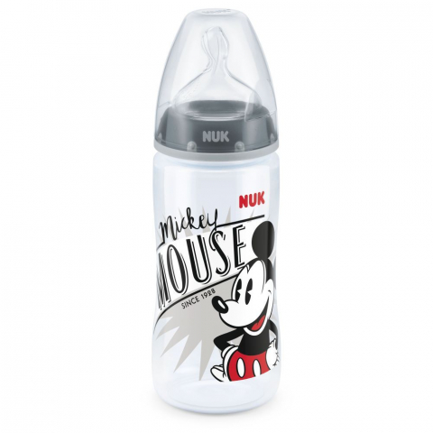 Nuk - Biberon Nuk First Choice Plus Control Temperatura 300 ml Tetina Silicon M 6-18 luni Mickey Gri 