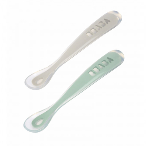 LINGURIȚE ȘI FURCULIȚE - Set 2 lingurite silicon +4 luni Beaba Sage Green