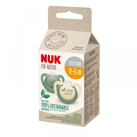 Nuk - Suzeta Nuk for Nature Silicon M1, 0-6 luni, Set 2 Bucati, Verde