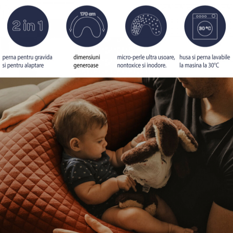 Perna gravida Beaba Big Flopsy 170 cm Fleur de Coton Terracotta [1]