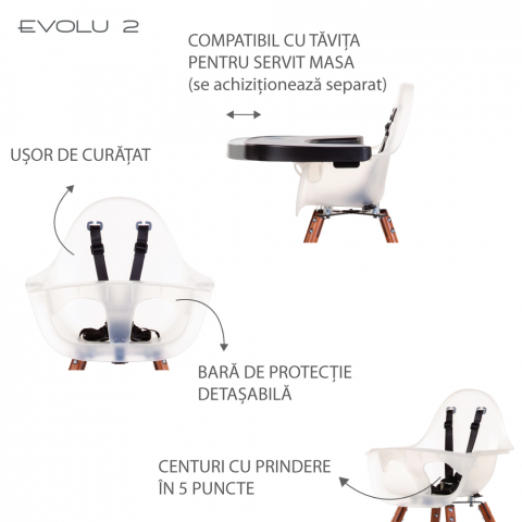 Scaun de masa reglabil in inaltime Childhome Evolu 2 Natural inchis/Alb transparent [4]