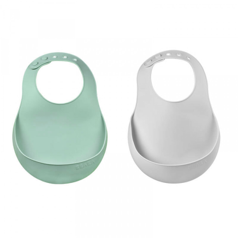 BAVEȚICI PENTRU BEBELUȘI - Set 2 Bavete silicon Beaba Light Mist Sage Green