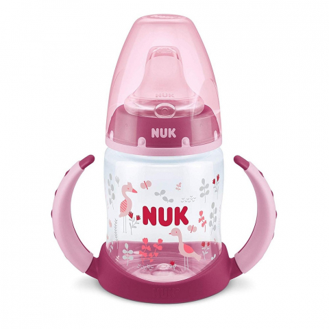 Nuk - Biberon Nuk First Choice 150ml Cu Toarte Si Adaptor Din Silicon Roz 6 luni+
